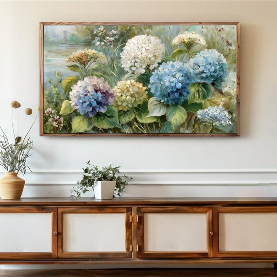 Blue Hydrangea Flower Frame Tv Art Vintage Style Spring Floral Painting Easter Botanical Summer Garden Screensaver