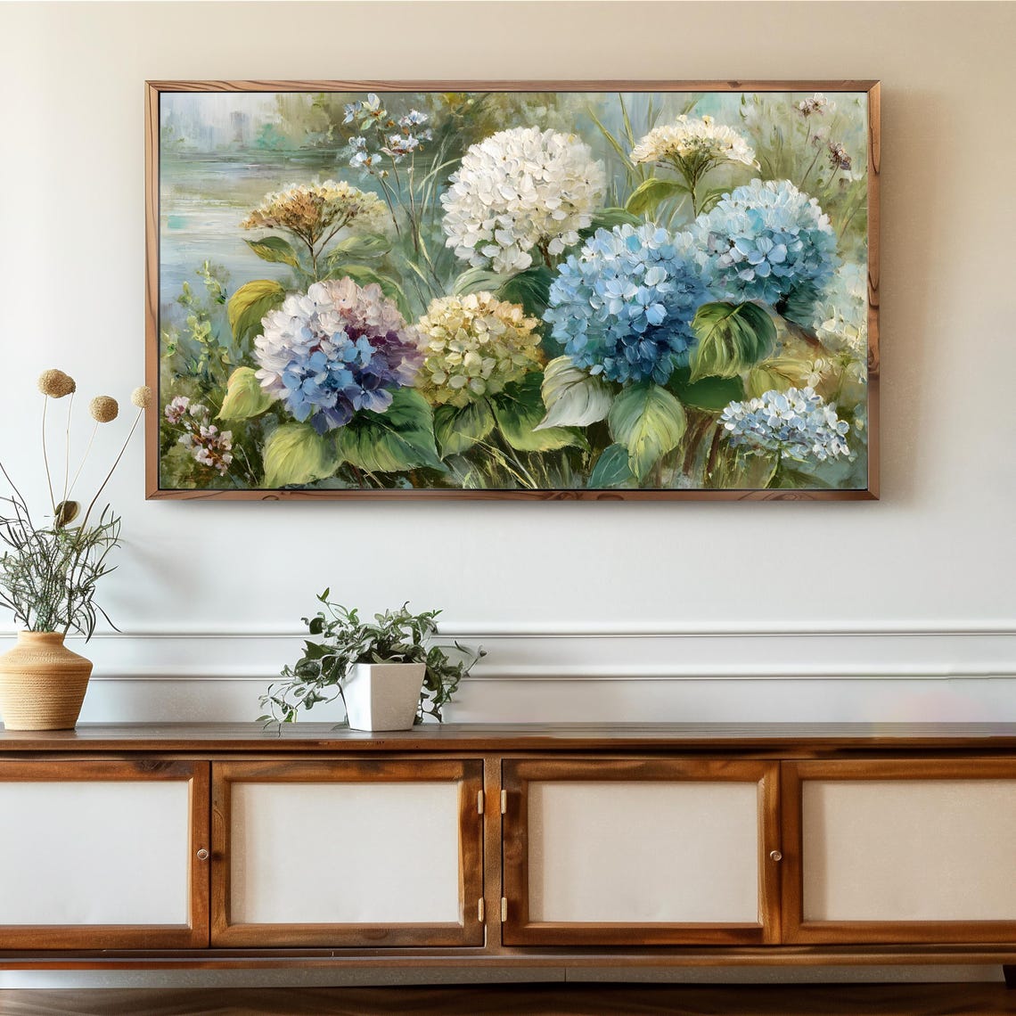 Blue Hydrangea Flower Frame Tv Art Vintage Style Spring Floral Painting Easter Botanical Summer Garden Screensaver