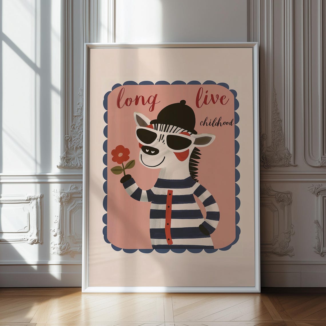 Cool Zebra Long Live Childhood Retro Kids Nursery Quote Poster