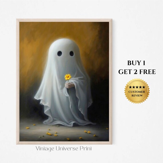 Flower Ghost Portrait, Dark Romantic Halloween Decor
