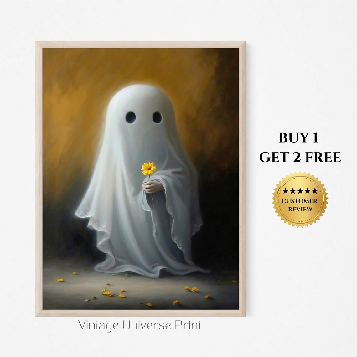 Flower Ghost Portrait, Dark Romantic Halloween Decor