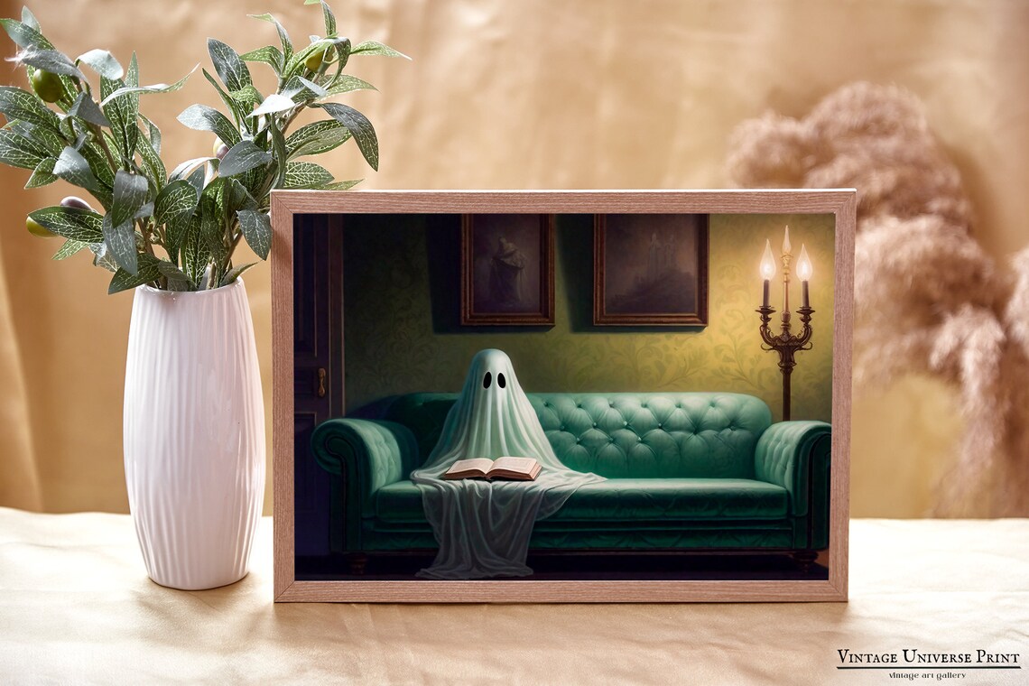 Ghost Art Vintage Ghost Print Sheeted Ghost Art Print Cute Ghost Face Spooky Moody Dark Academia Room Decor - Image 2