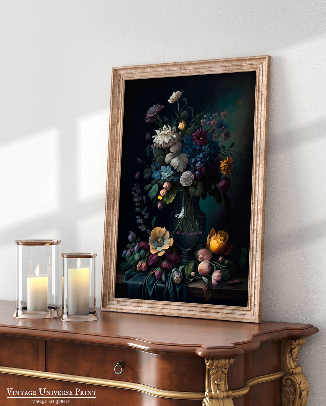 Moody Floral Bouquet in Glass Vase Dutch Style Still Life Poster - Image 4