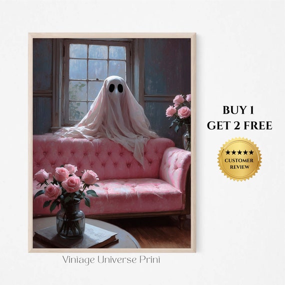 Romantic Ghost Print Cute Ghost With Flowers Ghost Art Print Ghost Painting Living Room Wall Decor Bedroom Wall Art 163