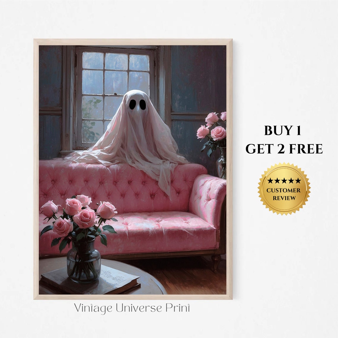 Romantic Ghost Print Cute Ghost With Flowers Ghost Art Print Ghost Painting Living Room Wall Decor Bedroom Wall Art 163