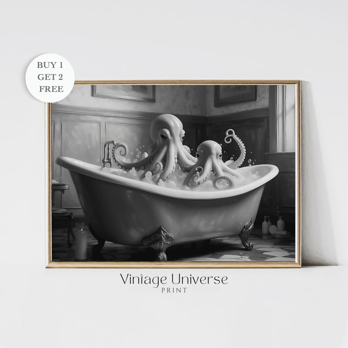 Octopus In Bathtub Print Octopus Wall Art Bathroom Wall Art Print Octopus Poster Bathroom Decor Bath Art Print Instant