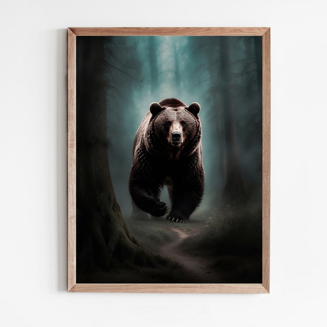 Brown Bear Charging Through a Misty Dark Forest Wildlife Wall Art - Image 5