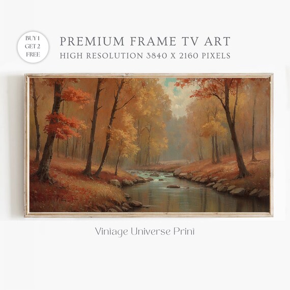 Fall Forest Stream Rocky Creek Orange Autumn Foliage Painting Poster