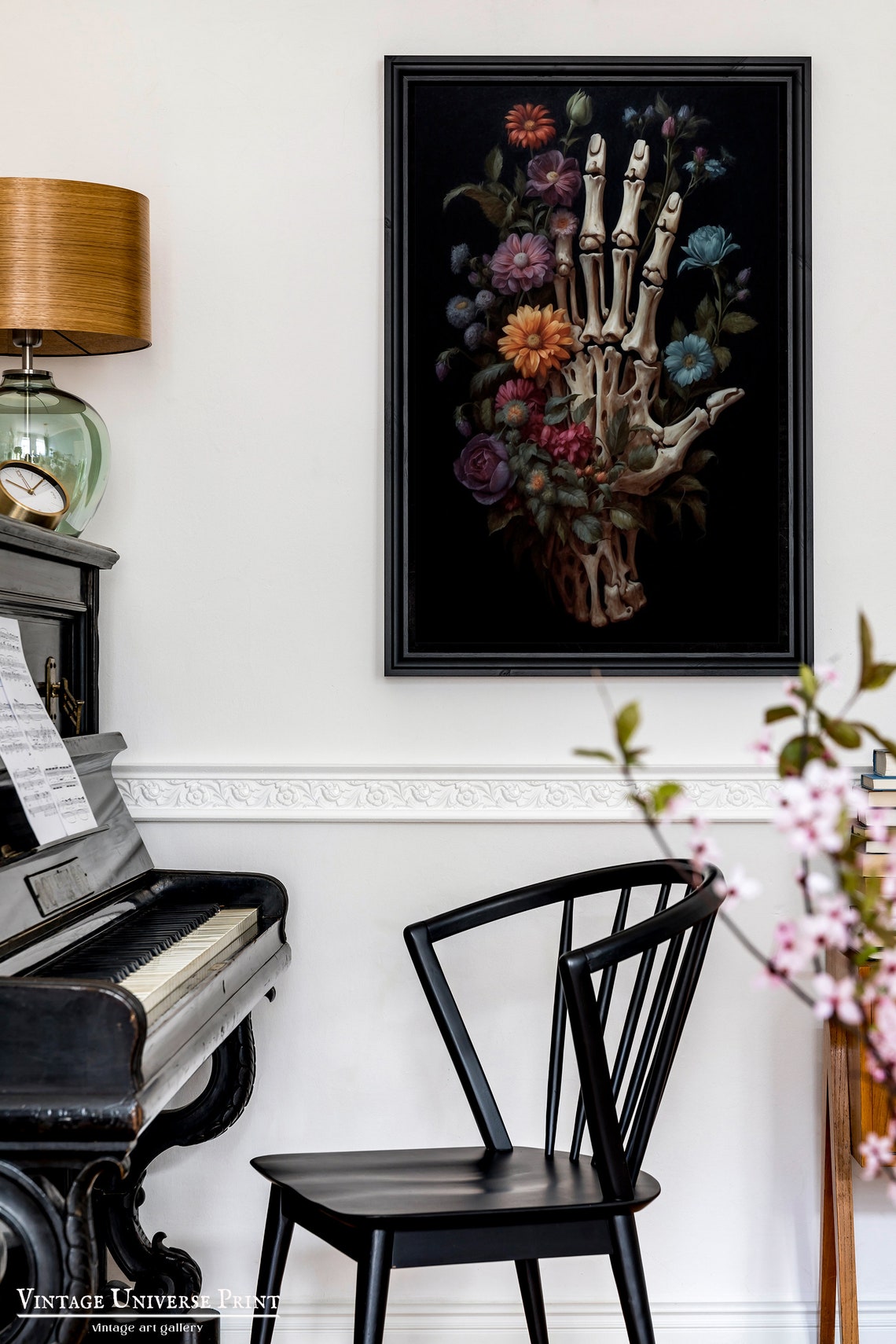 Skeleton Hand Holding Colorful Blooms Dark Gothic Floral Poster - Image 2