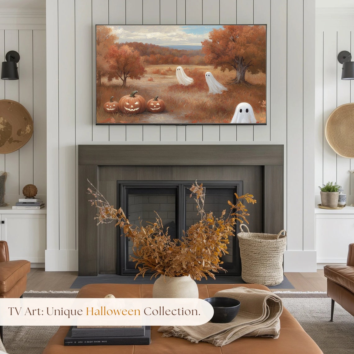 Cute Ghosts And Jack O Lanterns Pumpkin Field Halloween Poster - Image 4