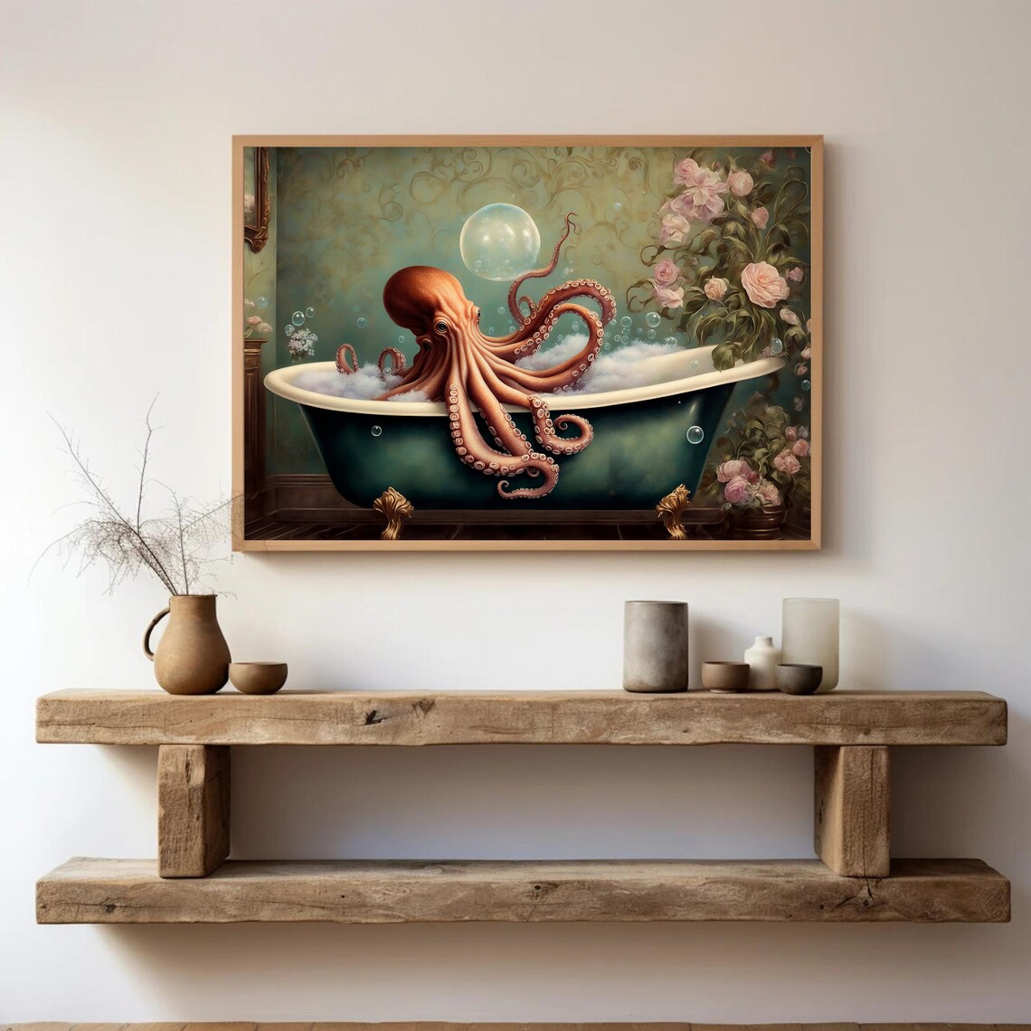 Octopus In Bathtub Print Octopus Wall Art Bathroom Wall Art Print Octopus Poster Bathroom Decor Bath Art Print Instant - Image 4
