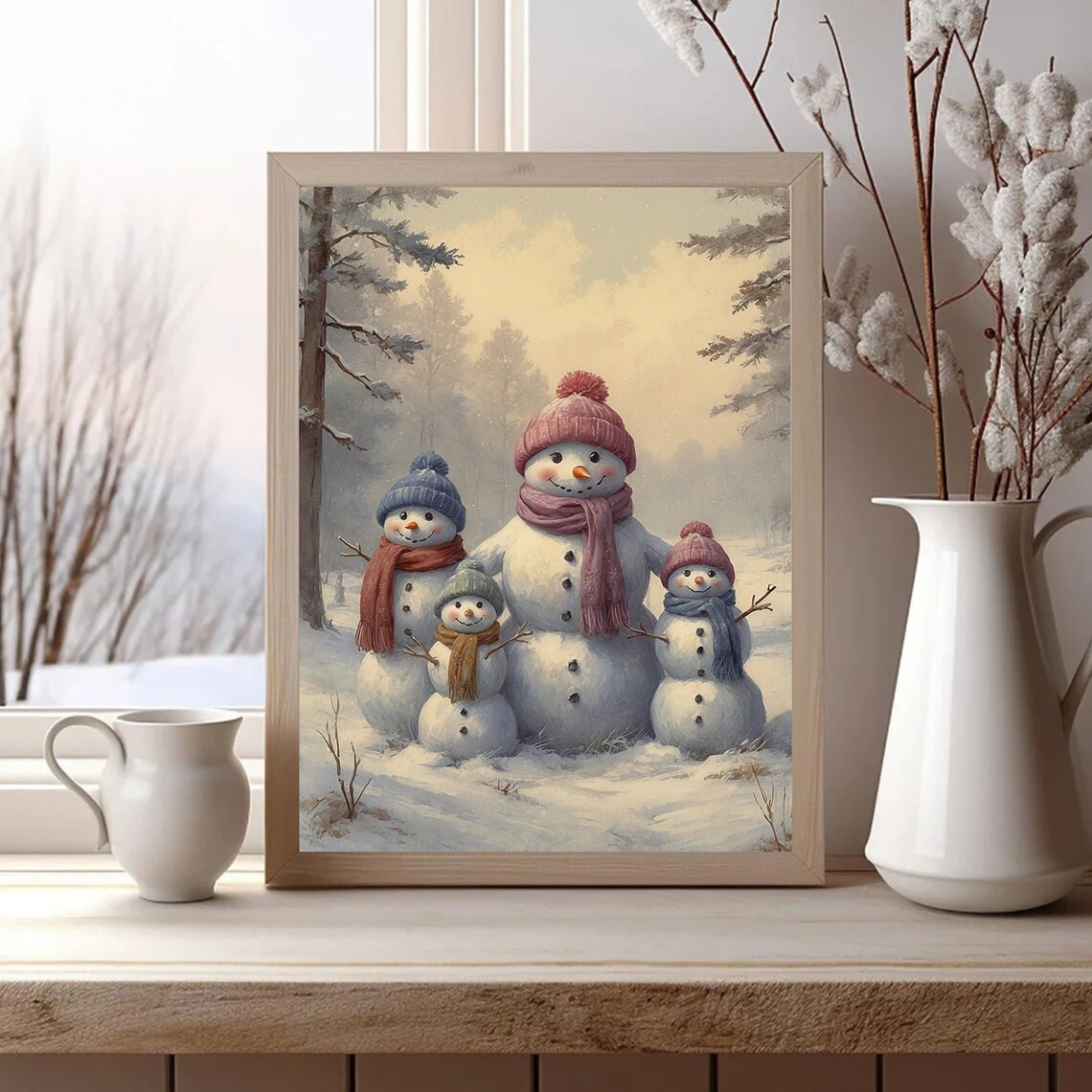 Snowman Family In The Snow With Hats And Scarves Winter Poster - Image 3