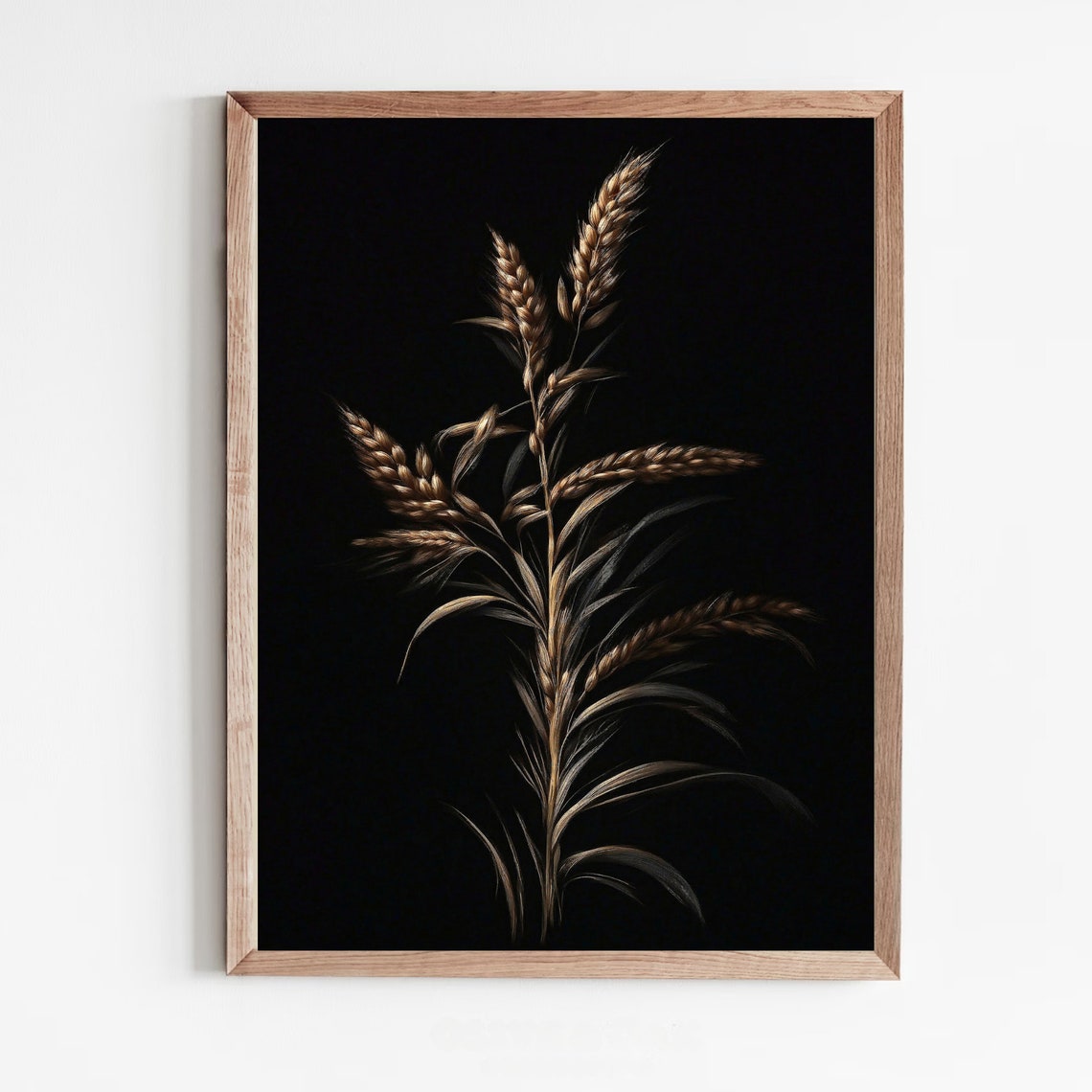 Golden Wheat Stalks Elegant Botanical Study on Black Art Poster - Image 5