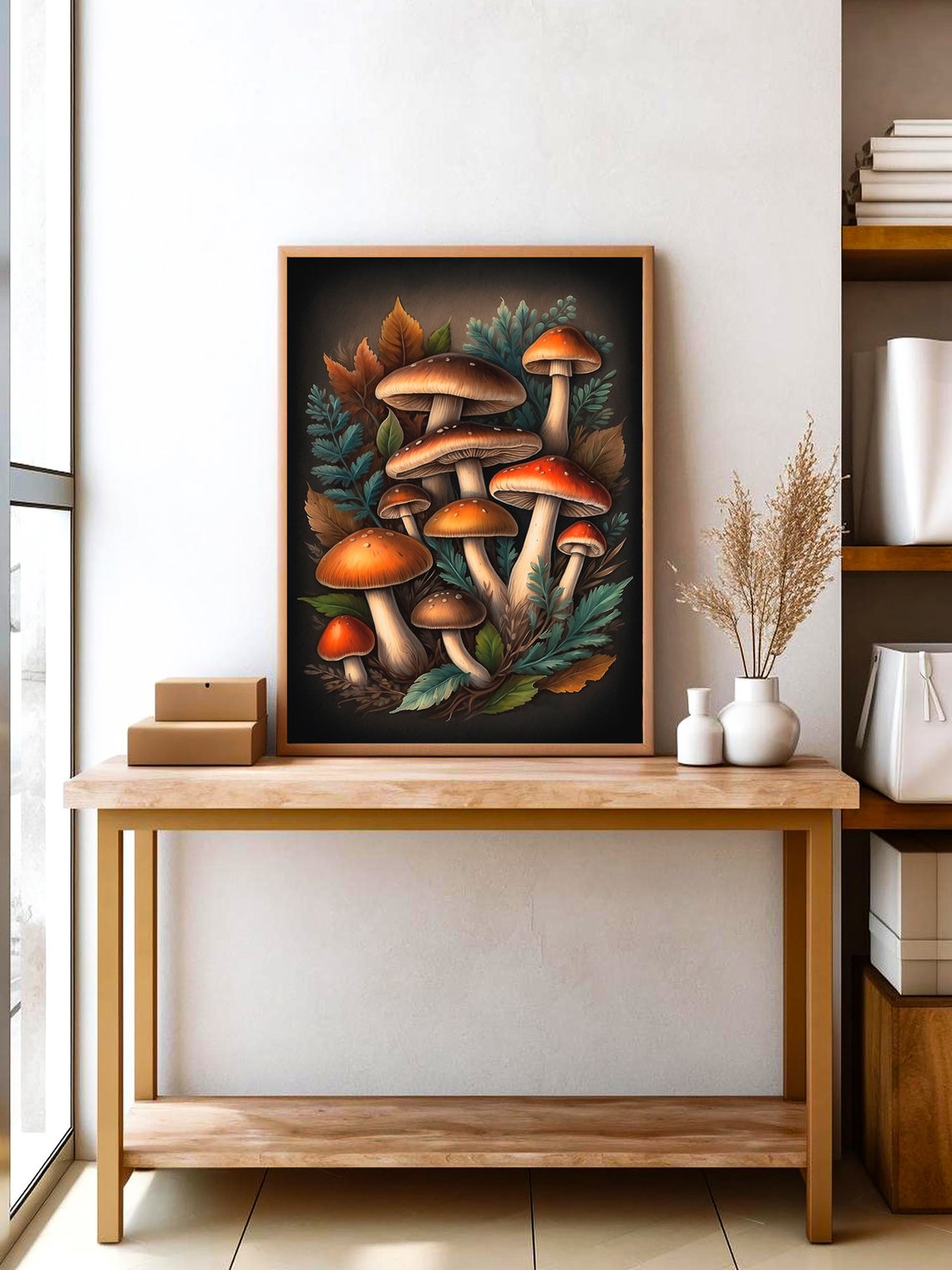 Moody Forest Mushrooms With Autumn Leaves Dark Botanical Poster - Image 4