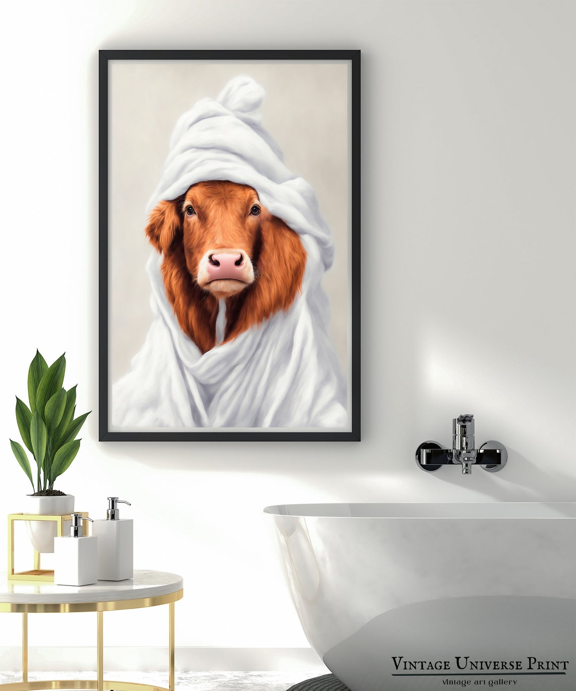 Highland Cow Wrapped in a Fluffy White Towel After a Bath Funny Print - Image 5