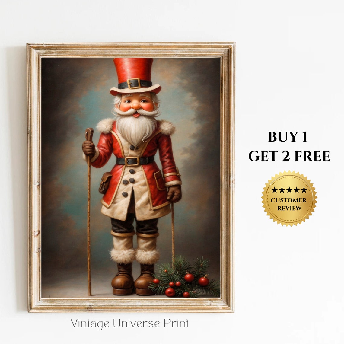 Vintage Nutcracker Soldier Red Coat Portrait Christmas Poster