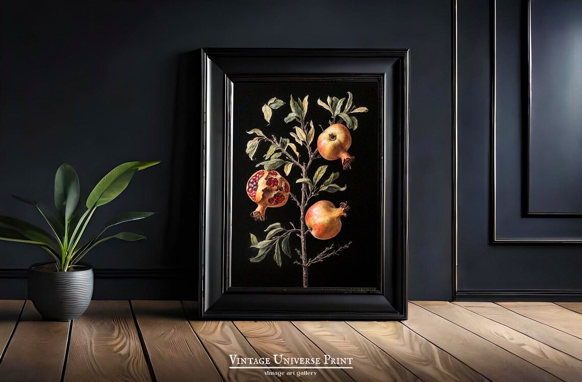 Pomegranate Branch Three Fruits Vintage Botanical Painting Poster - Image 2