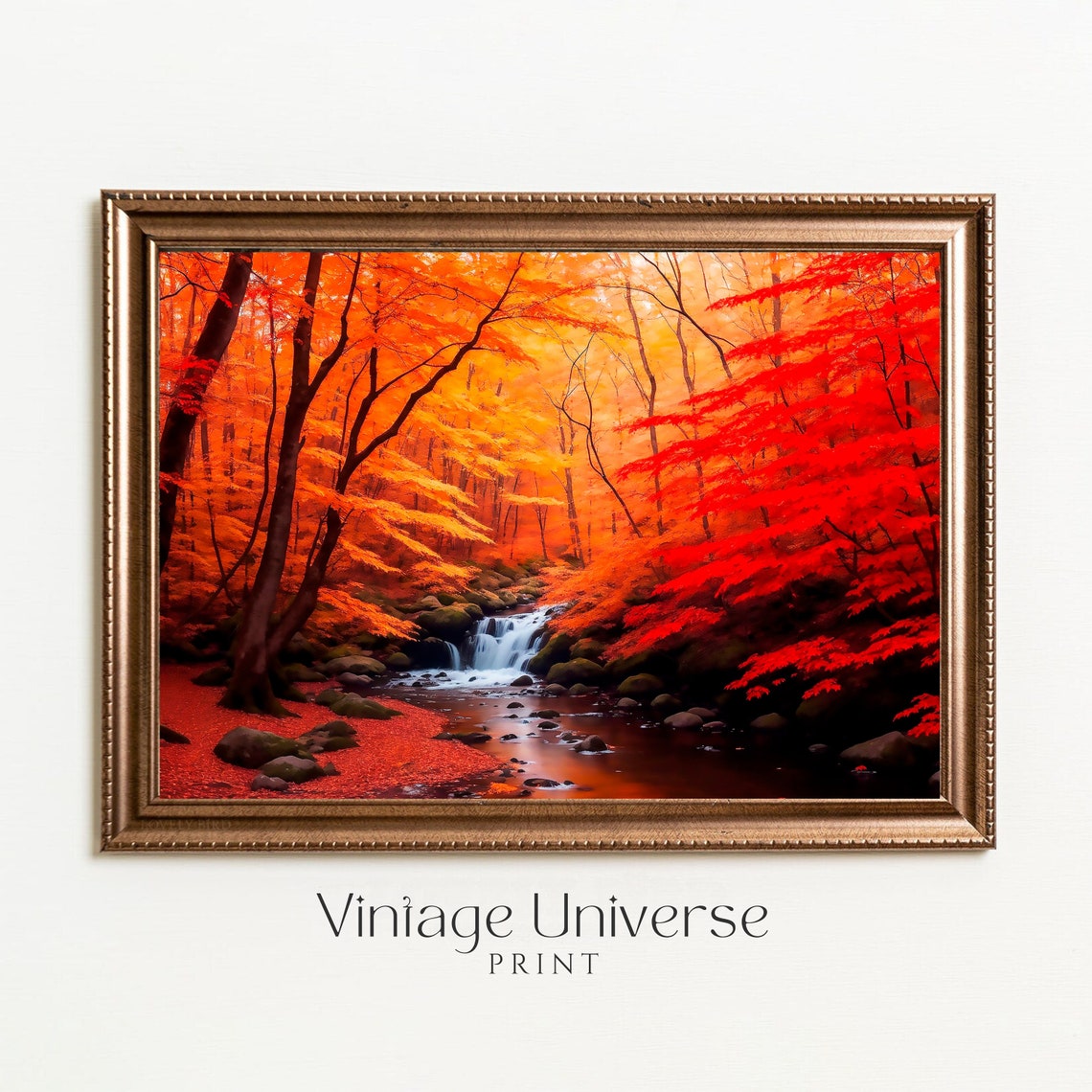 Blazing Red Autumn Forest Waterfall Stream Fiery Fall Poster - Image 5