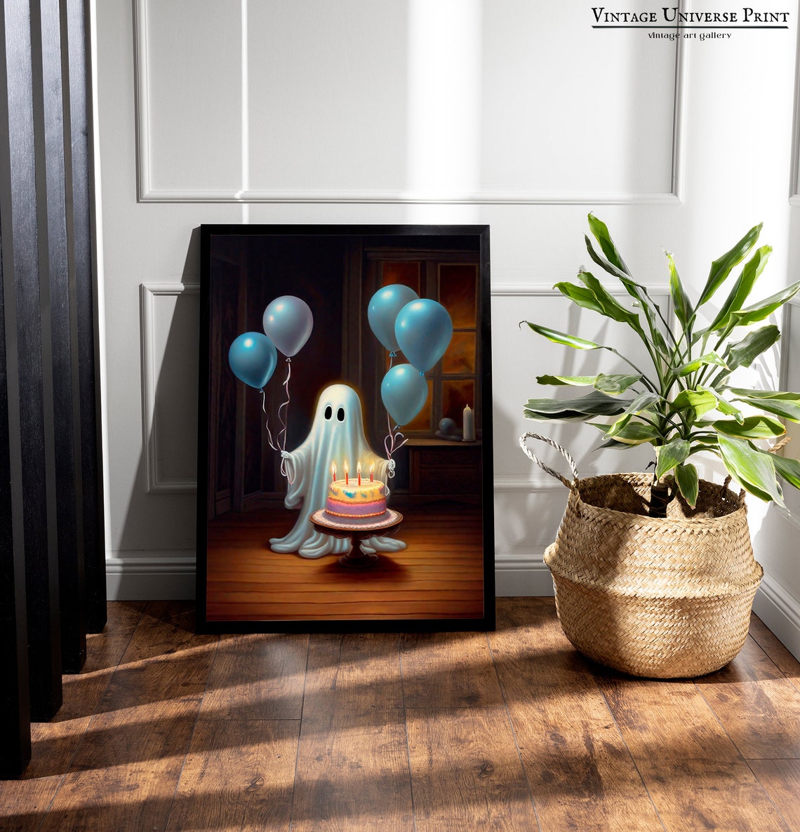 Ghost Birthday Art Print Ghost Birthday Invitation Ghost Painting Cute Ghost With Balloon Halloween Wall Decor - Image 3