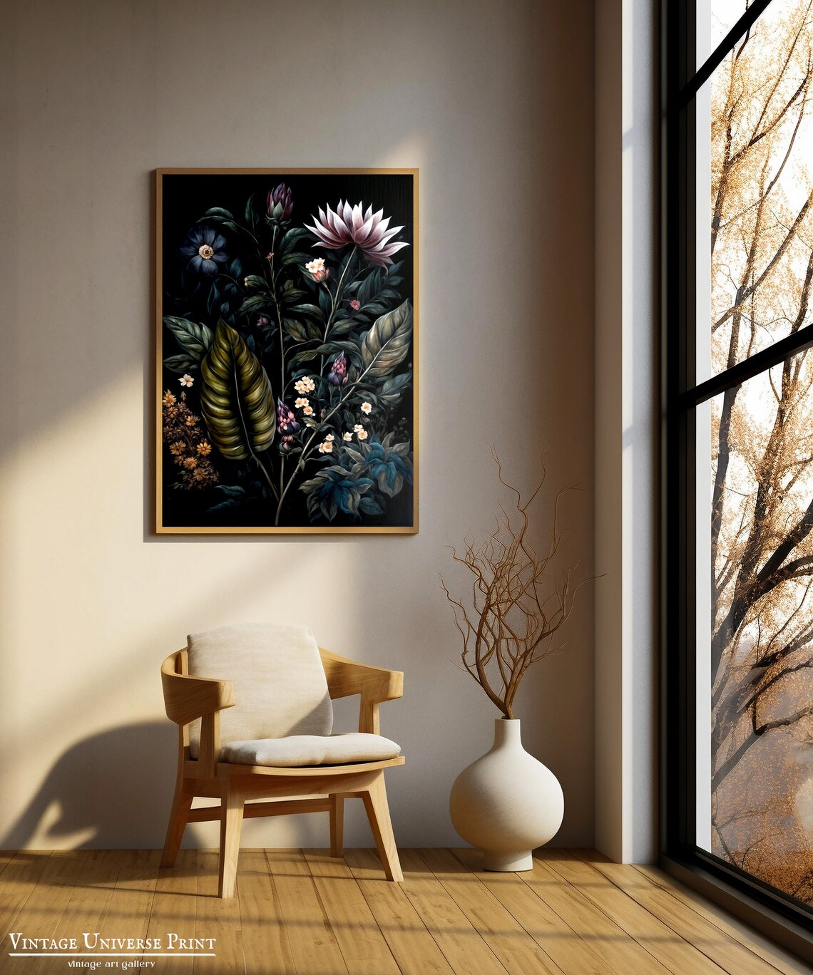 Moody Dark Botanical Dahlia Flowers Vintage Oil Painting Wall Art - Image 2