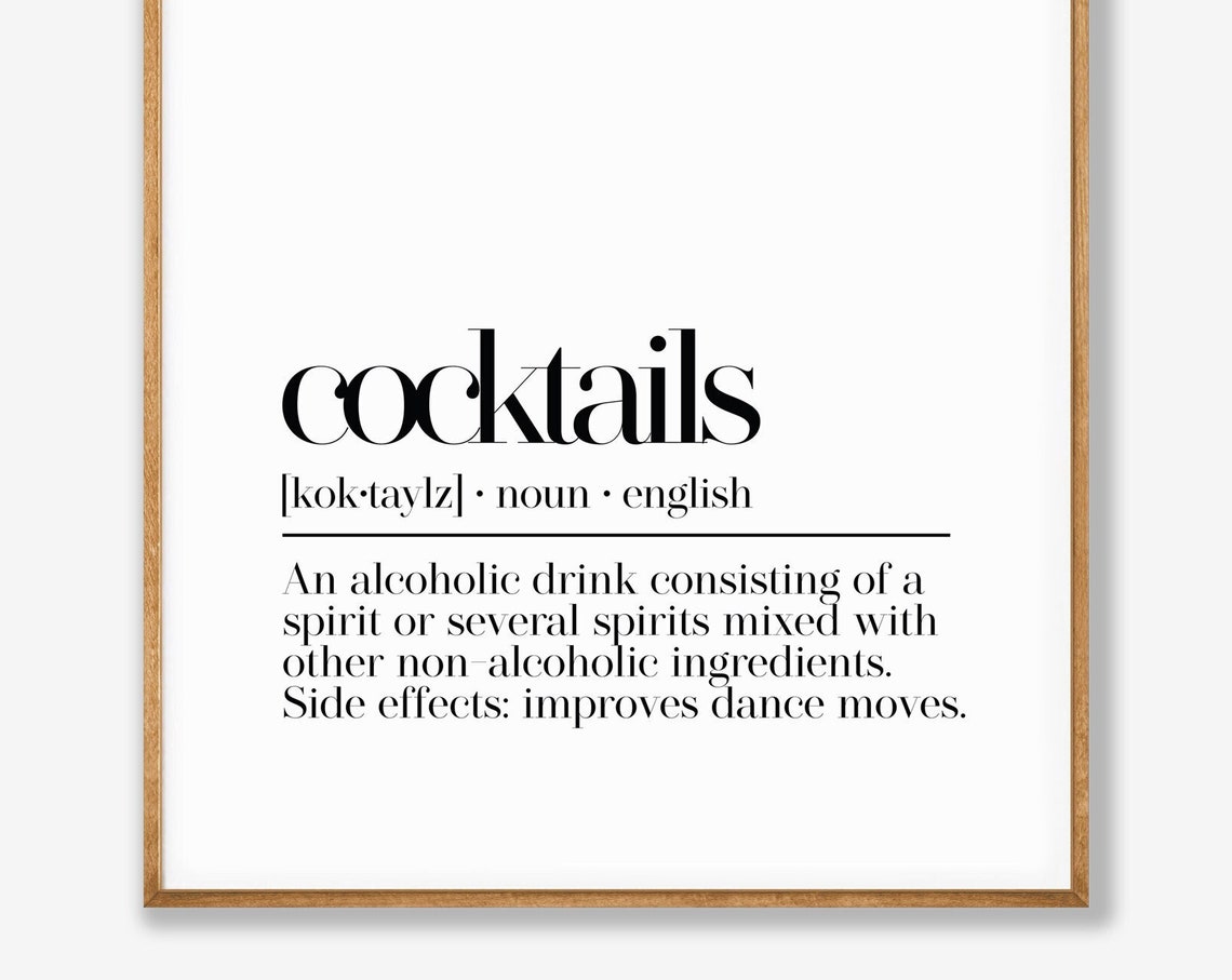 Cocktails Dictionary Definition Side Effects Dance Moves Bar Poster