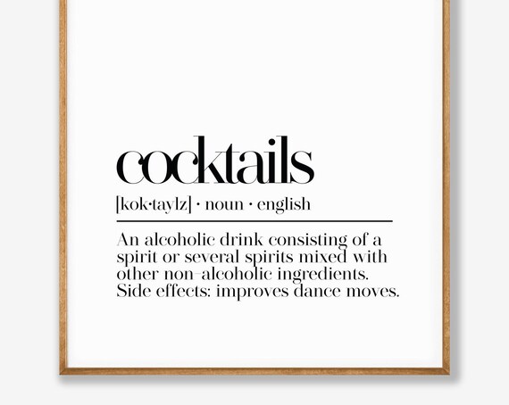 Cocktails Dictionary Definition Side Effects Dance Moves Bar Poster