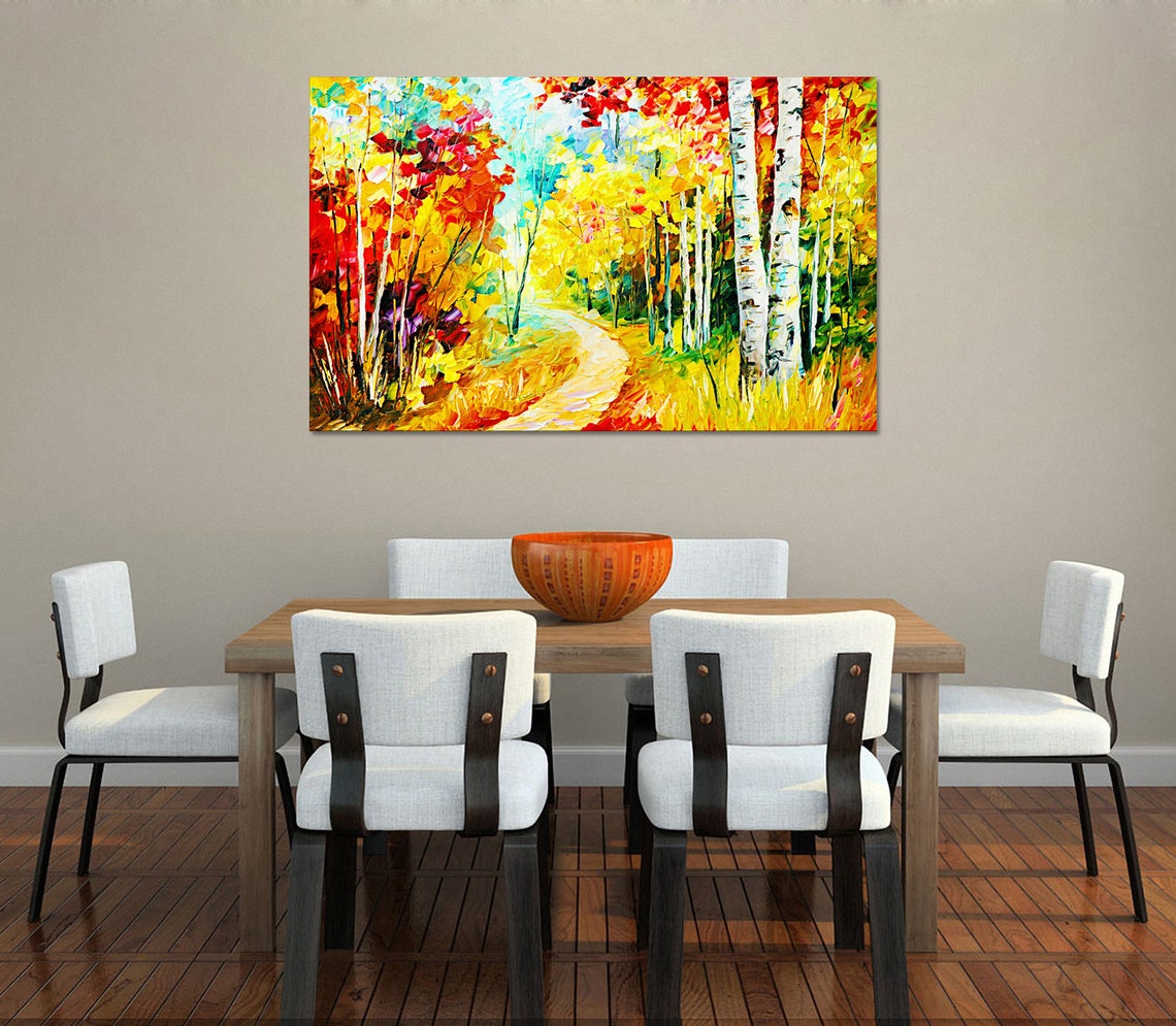 Hand Painted Autumn Forest Landscape Oil Painting On Thick Acrylic Palette Knife Art Painting Living Room Wall Art Impasto Painting - Image 3
