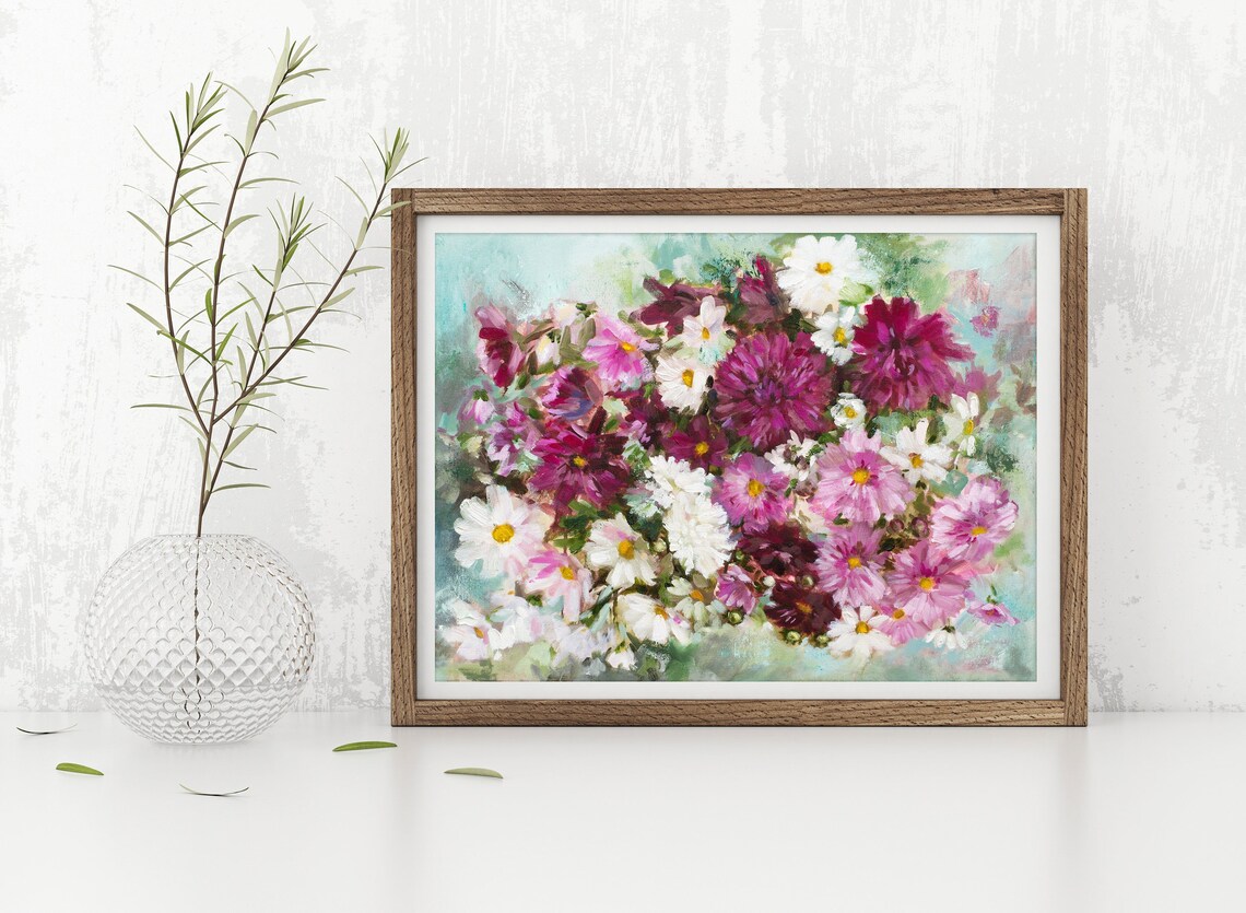 Cosmos Floral Illustration Art Print, Home Decor