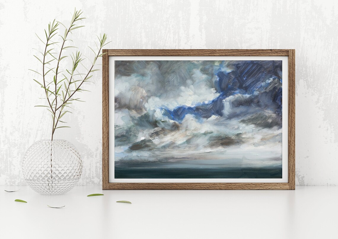 Stormy Seascape Sky Painting Art Print, Landscape