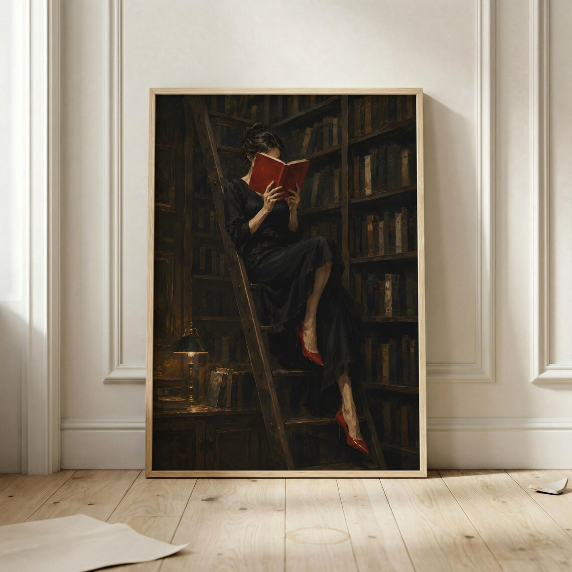 Dark Academia Library, Woman Reading Art Print