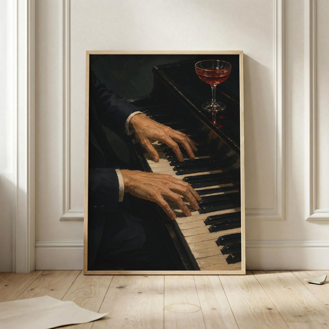 Moody Hands Playing Grand Piano With Red Cocktail Painting Poster