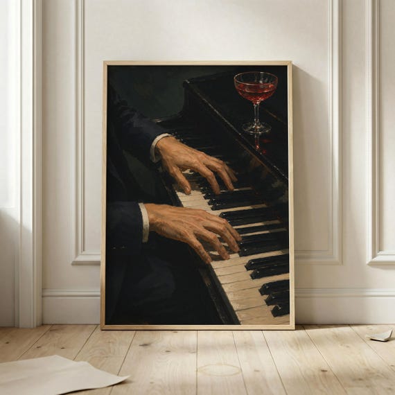 Jazz Piano Poster Moody Cocktail Bar Wall Art Vintage Music Print Dark Lounge Decor Pianist