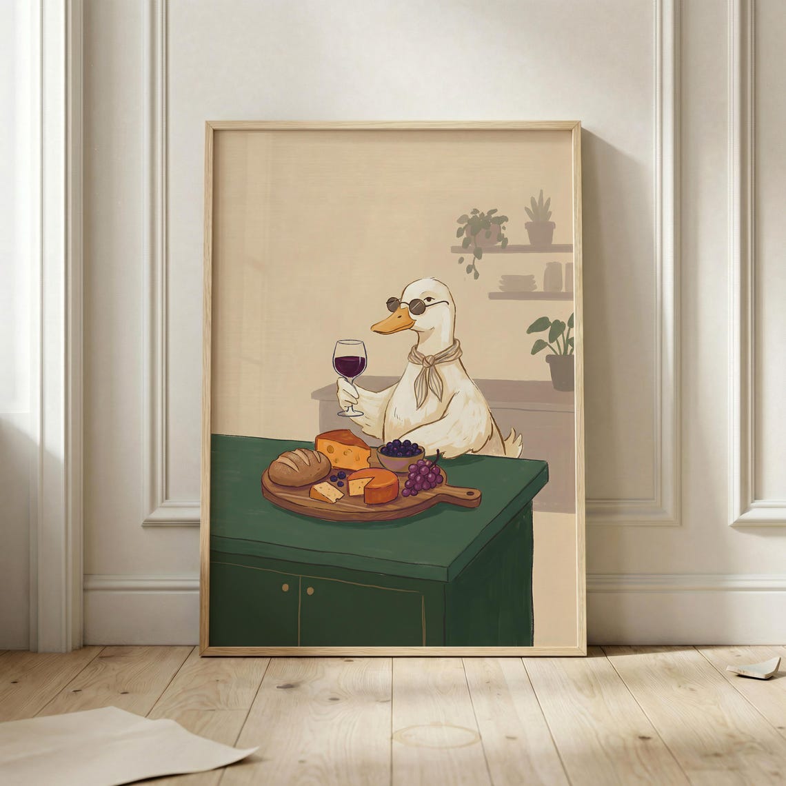 Chic Duck Enjoying Wine And Cheese Board Sunglasses Kitchen Art Poster