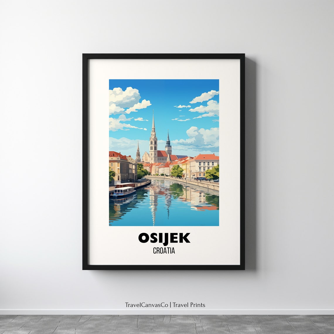 Osijek Croatia Riverfront Cathedral Reflection Travel Poster