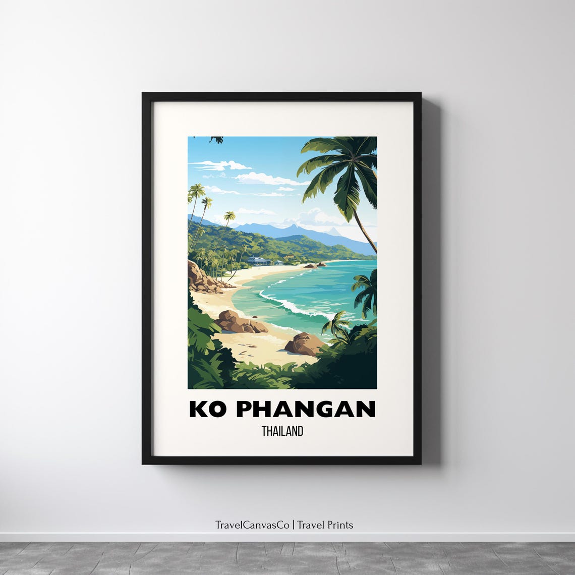 Ko Phangan Thailand Tropical Beach Palms Turquoise Bay Travel Poster