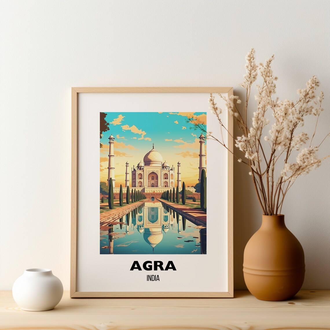 Agra India Taj Mahal Sunrise Reflection Wonder Travel Poster - Image 2
