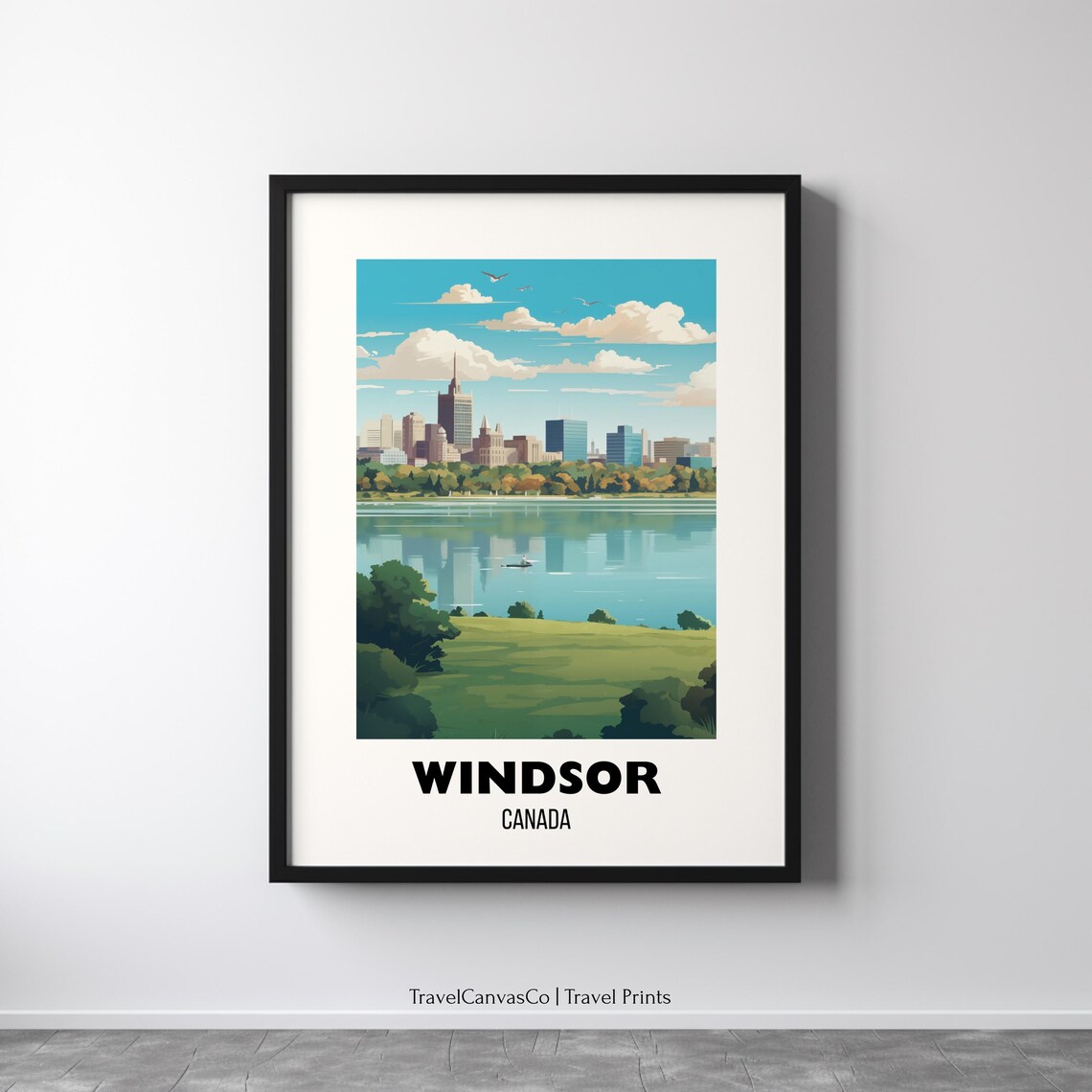Windsor Canada Skyline Across The River Summer Travel Poster