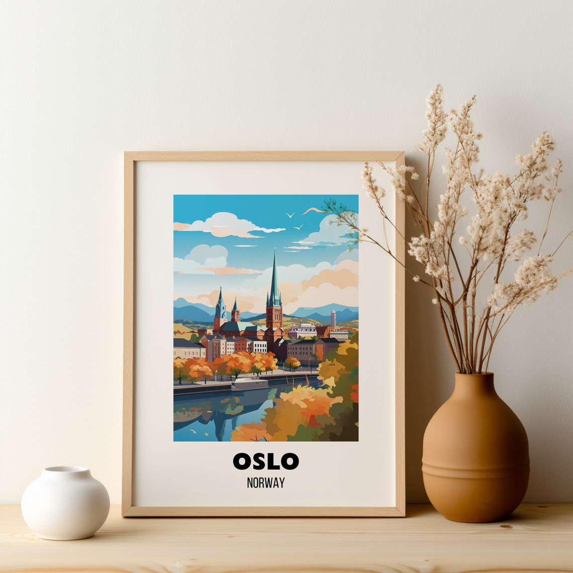 Oslo Norway Cathedral Waterfront Autumn Cityscape Travel Poster - Image 2