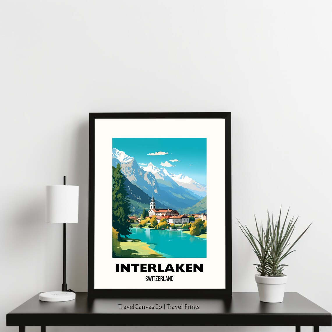 Interlaken Switzerland Alpine Lake Mountain Village Travel Poster - Image 3