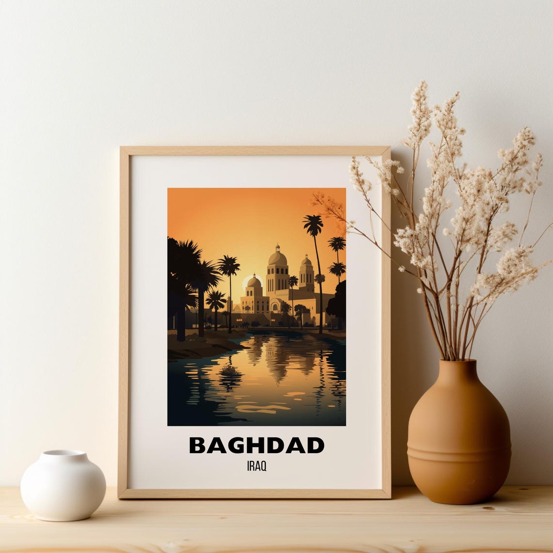 Baghdad Iraq Golden Sunset Mosque Riverside Skyline Travel Poster - Image 2