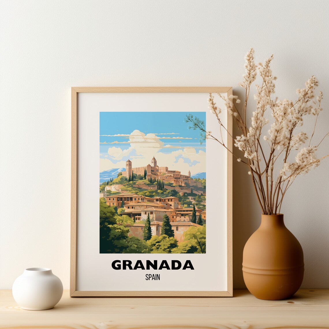 Granada Spain Alhambra Palace Hilltop Old Town View Travel Poster - Image 2