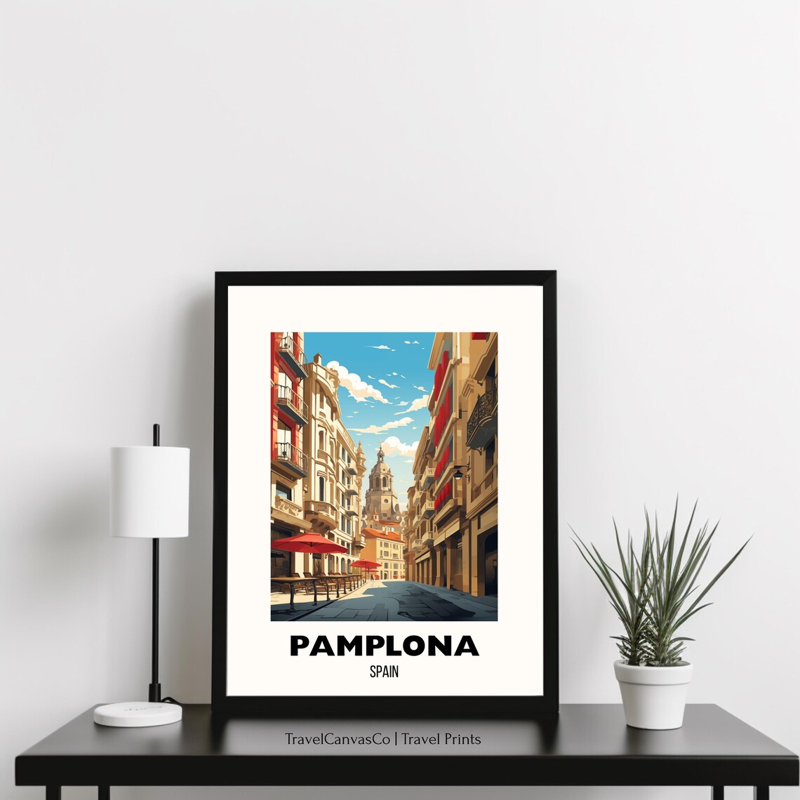 Pamplona Spain Sunny Old Town Street Cathedral Travel Poster - Image 3