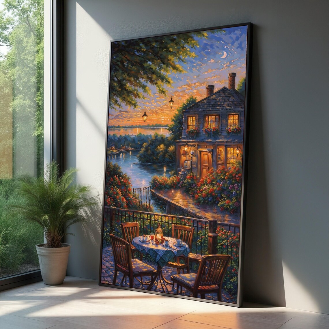 Cozy Evening Garden Patio Riverside Cottage Wall Art Print