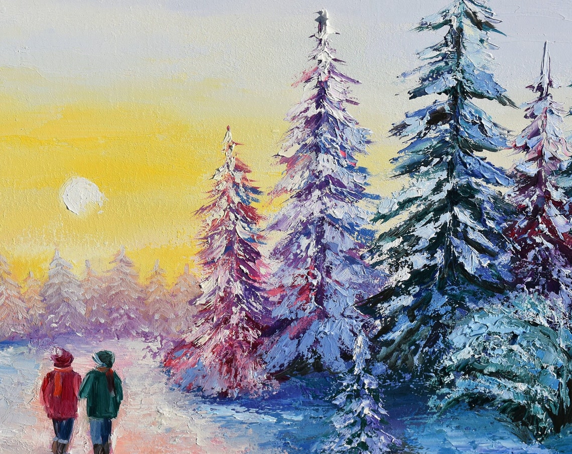 Snow Winter Art Winter Landscape Art Colorful Painting Impasto Painting Oil Art Snowy Landscape Wall Art Romantic Winter Art Modern Art - Image 4