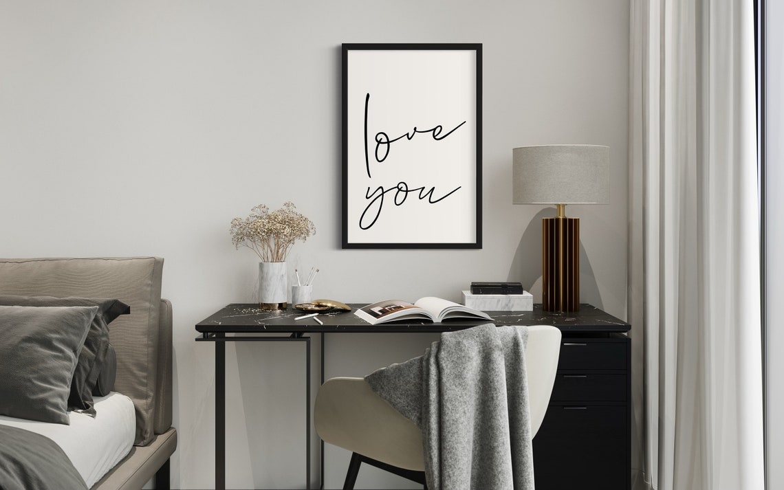 Love You Large Black Calligraphy Script Romantic Word Poster - Image 2