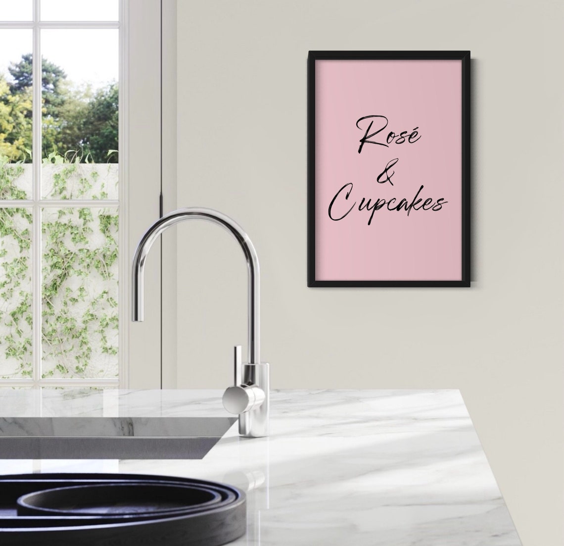 Rosé and Cupcakes Blush Pink Script Food Kitchen Decor Poster - Image 2