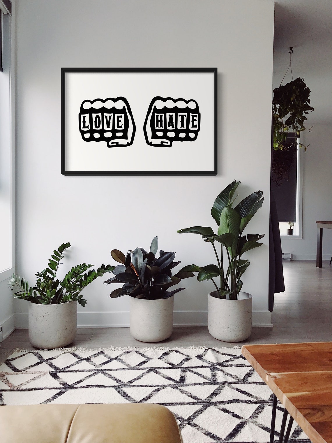 Love Hate Tattoo Knuckles Fists Bold Black Graphic Wall Poster - Image 2