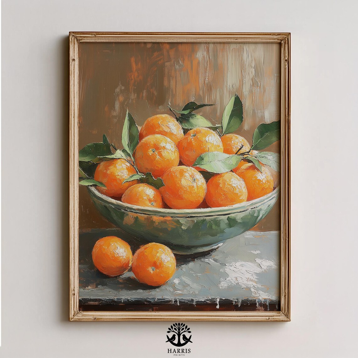 Clementine Oranges Bowl Rustic Farmhouse Impasto Oil Painting Print