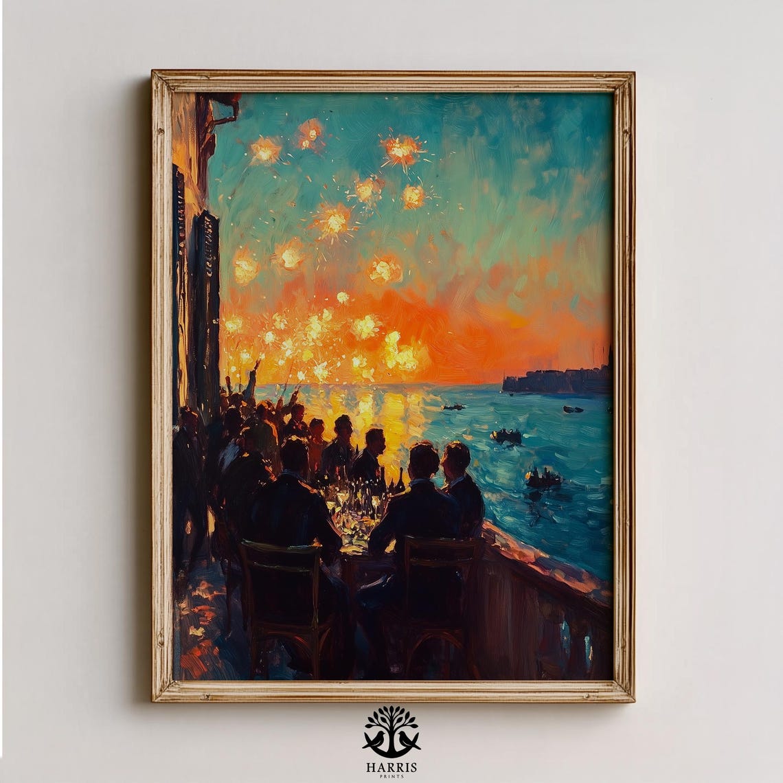 Seaside Rooftop Party Sunset Impressionist Painting Art Poster