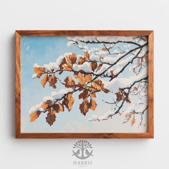Rustic Autumn Oak Leaves Wall Art Moody Fall Neutral Earthy Decor Cozy Textured Landscape Instant Painting 519